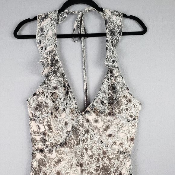 Y2K Max‎ Studio Size S Halter Neck Ruffle Maxi Dress Beige Gray Neutral European - Picture 3 of 13